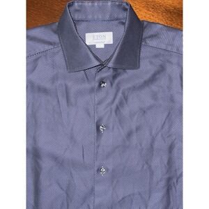 Eton Contemporary Textured Twill Blue Men's Dress Shirt Large 16x36 Thick Feel